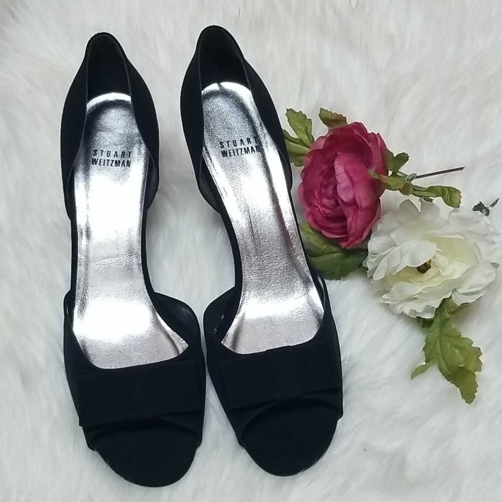 Stuart Weitzman Black Women's Satin Bow Pump. 10M